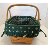 12" 1999 Gathering Longaberger Basket Heritage Green Fabric Liner Two Handle Protector