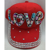 LOVE Women Red Cap Hat Bling Rhinestones Colorful Stones Valentines Day Just Be