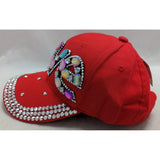 LOVE Women Red Cap Hat Bling Rhinestones Colorful Stones Valentines Day Just Be