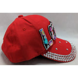 LOVE Women Red Cap Hat Bling Rhinestones Colorful Stones Valentines Day Just Be