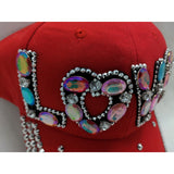 LOVE Women Red Cap Hat Bling Rhinestones Colorful Stones Valentines Day Just Be