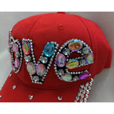 LOVE Women Red Cap Hat Bling Rhinestones Colorful Stones Valentines Day Just Be