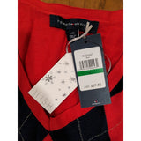 L Tommy Hilfiger Argyle Pima Sweater Large Red & Navy Cotton V-Neck Long Sleeve