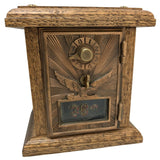 6" Flying Eagle 366 Post Office Box PO Door Piggy Bank Wooden Oak Brass Vintage Coin 1906