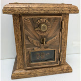 6" Flying Eagle 366 Post Office Box PO Door Piggy Bank Wooden Oak Brass Vintage Coin 1906