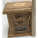 6" Flying Eagle 366 Post Office Box PO Door Piggy Bank Wooden Oak Brass Vintage Coin 1906