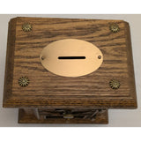 6" Flying Eagle 366 Post Office Box PO Door Piggy Bank Wooden Oak Brass Vintage Coin 1906
