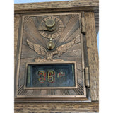 6" Flying Eagle 366 Post Office Box PO Door Piggy Bank Wooden Oak Brass Vintage Coin 1906