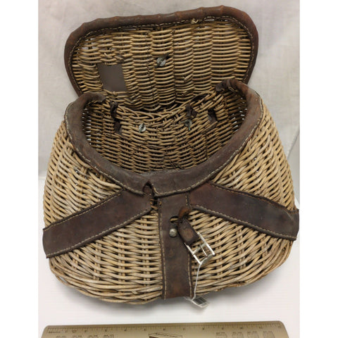 AS-IS Creel Fishing Wicker Basket Weave Split Willow Vintage Authentic Decor
