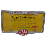 Member 40 Years AAA License Plate Frame Chrome Metal 12x7 Quality New NOS