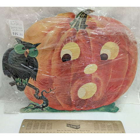 Vintage Dennison Pumpkin & Owl Die-Cut Decoration Halloween USA Made