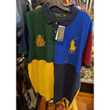Custom Slim Fit XXL Ralph Lauren Shirt Multi-Color Block Pony Polo Club Crest Cotton Mens Vintage