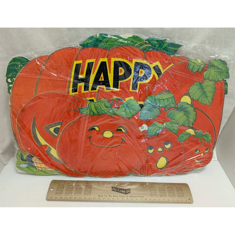 AS-IS Flocked Fuzzy Six Vintage Halloween Pumpkin Die-Cut Decorations 1970s?