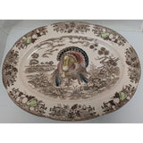 18x13 Oval Ceramic Thanksgiving Turkey Serving Platter Japan Made Vintage Transferware Japanese