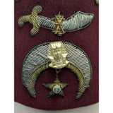 7 3/8 Wahabi Shriners Fez Hat Burgundy Gemsco Wool ORA Rhinestone Sword Pin USA