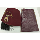 7 3/8 Wahabi Shriners Fez Hat Burgundy Gemsco Wool ORA Rhinestone Sword Pin USA