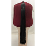 7 3/8 Wahabi Shriners Fez Hat Burgundy Gemsco Wool ORA Rhinestone Sword Pin USA