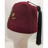 7 3/8 Wahabi Shriners Fez Hat Burgundy Gemsco Wool ORA Rhinestone Sword Pin USA
