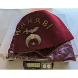 7 3/8 Wahabi Shriners Fez Hat Burgundy Gemsco Wool ORA Rhinestone Sword Pin USA