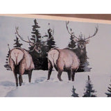 Small Dave Bartholet 2 Bull Elk Winter Snow Landscape Print Matted Paper Art 1985 Yellowstone