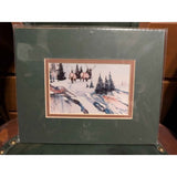 Small Dave Bartholet 2 Bull Elk Winter Snow Landscape Print Matted Paper Art 1985 Yellowstone