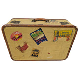 Vintage Oshkosh Yellow Luggage Suitcase With Travel Decals Stickers & Leather Trim