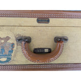 Vintage Oshkosh Yellow Luggage Suitcase With Travel Decals Stickers & Leather Trim