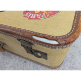 Vintage Oshkosh Yellow Luggage Suitcase With Travel Decals Stickers & Leather Trim