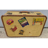 Vintage Oshkosh Yellow Luggage Suitcase With Travel Decals Stickers & Leather Trim