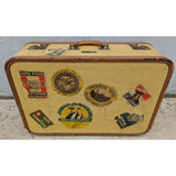 Vintage Oshkosh Yellow Luggage Suitcase With Travel Decals Stickers & Leather Trim