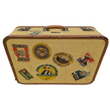 Vintage Oshkosh Yellow Luggage Suitcase With Travel Decals Stickers & Leather Trim