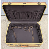 Vintage Oshkosh Yellow Luggage Suitcase With Travel Decals Stickers & Leather Trim
