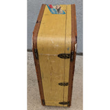 Vintage Oshkosh Yellow Luggage Suitcase With Travel Decals Stickers & Leather Trim