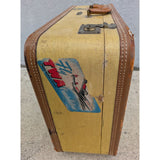 Vintage Oshkosh Yellow Luggage Suitcase With Travel Decals Stickers & Leather Trim
