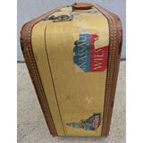Vintage Oshkosh Yellow Luggage Suitcase With Travel Decals Stickers & Leather Trim
