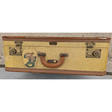 Vintage Oshkosh Yellow Luggage Suitcase With Travel Decals Stickers & Leather Trim