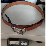 NOS NEW 34-36 M Tommy Hilfiger Reversible Leather Belt Brown/Tan Adjustable Silver Tone Buckle