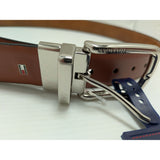 NOS NEW 34-36 M Tommy Hilfiger Reversible Leather Belt Brown/Tan Adjustable Silver Tone Buckle