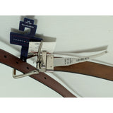 NOS NEW 34-36 M Tommy Hilfiger Reversible Leather Belt Brown/Tan Adjustable Silver Tone Buckle