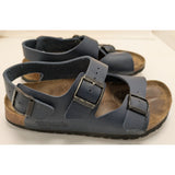 38 L7 M5 Birkis Milano Slingback Navy Blue Leather Double-Strap Sandals EU 38 US 7 Germany Made