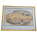 12x16" 1951 Typ 356 Porsche Erich Strenger PARC Print Yellow Frame Poster AD W Germany Advertisement