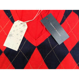 M Tommy Hilfiger Medium Red & Navy Argyle Sweater 100% Cotton Long-Sleeve V-Neck