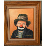 ORIGINAL OIL Painting EMMETT KELLY, Sad Face Clown, Rusty Rust Signed Wanda Billinger 1990