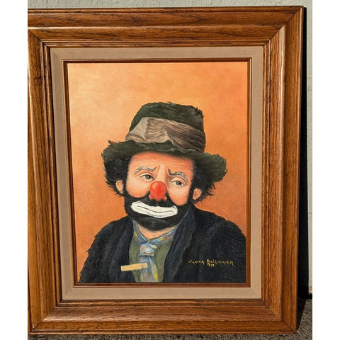 ORIGINAL OIL Painting EMMETT KELLY, Sad Face Clown, Rusty Rust Signed Wanda Billinger 1990