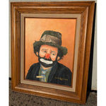 ORIGINAL OIL Painting EMMETT KELLY, Sad Face Clown, Rusty Rust Signed Wanda Billinger 1990