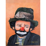 ORIGINAL OIL Painting EMMETT KELLY, Sad Face Clown, Rusty Rust Signed Wanda Billinger 1990