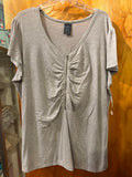 Faded Glory 26/28 V-Neck zip Top Soft Grey with Front Ruched Women's