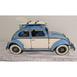 11" Tin Blue White 1960s VW Beetle Bug Surfboard Metal Tabletop Décor Model Volkswagen Metal