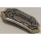 US Rentals Ornate Western Belt Buckle Vintage Silver Blue Floral Design