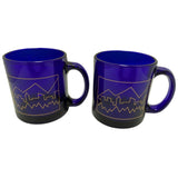 2 Gold City Skyline Libbey USA Cobalt Blue Coffee Mug Denver ? Mountains Glass